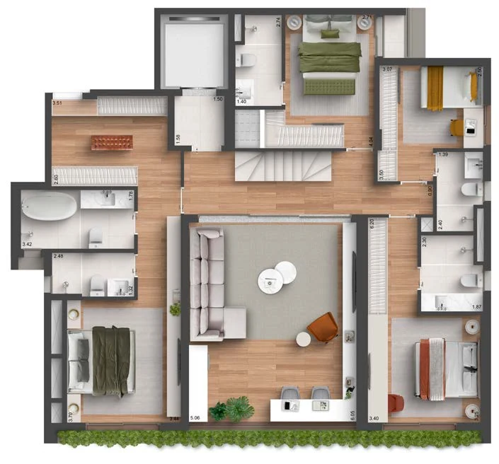 Planta do Quarten Ibirapuera: 306 m² · 4 suítes, terraço íntimo